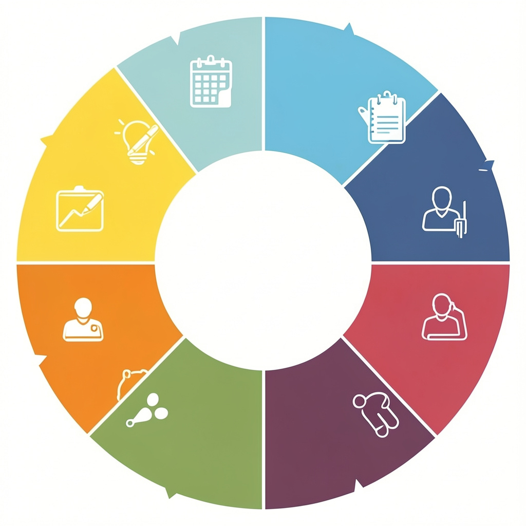 Circular diagram showing balanced daily routine with morning, work, evening, and rest periods
